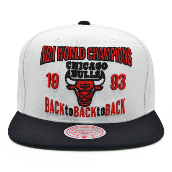Jordan Days HWC Exclusive Mitchell & Ness Chicago Bulls 1993 BACK TO BACK TO BACK World Champions Snapback Hat - White/Black