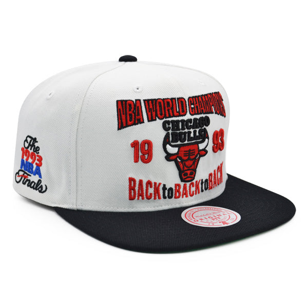 Jordan Days HWC Exclusive Mitchell & Ness Chicago Bulls 1993 BACK TO BACK TO BACK World Champions Snapback Hat - White/Black