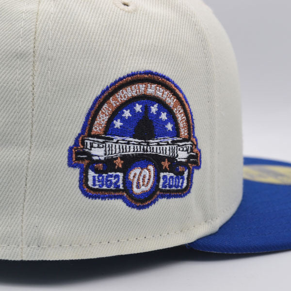 Washington Nationals RFK STADIUM 45 YEARS Exclusive New Era 59Fifty Fitted Hat – Chrome/Royal