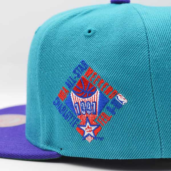 Charlotte Hornets 1991 NBA ALL-STAR GAME Exclusive Mitchell & Ness Snapback Hat - Teal/Purple