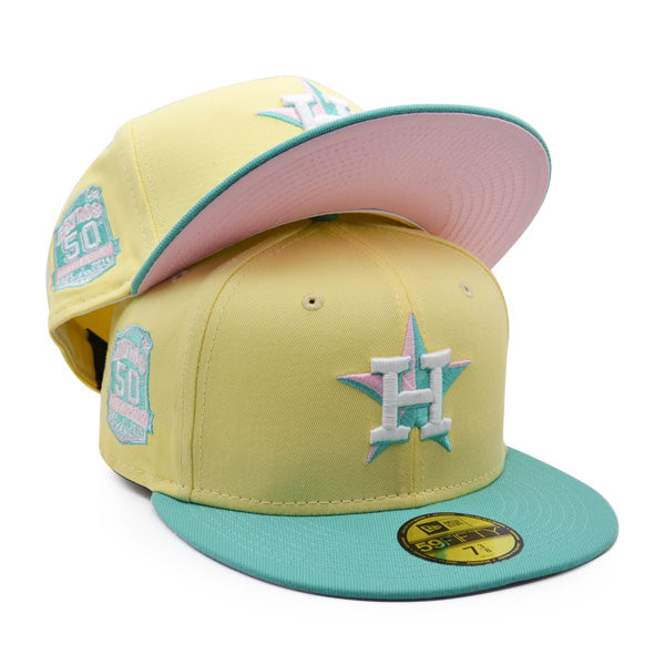 Houston Astros 50th Anniversary Exclusive New Era 59Fifty Fitted Hat – Soft Yellow/Mint/Pink Bottom