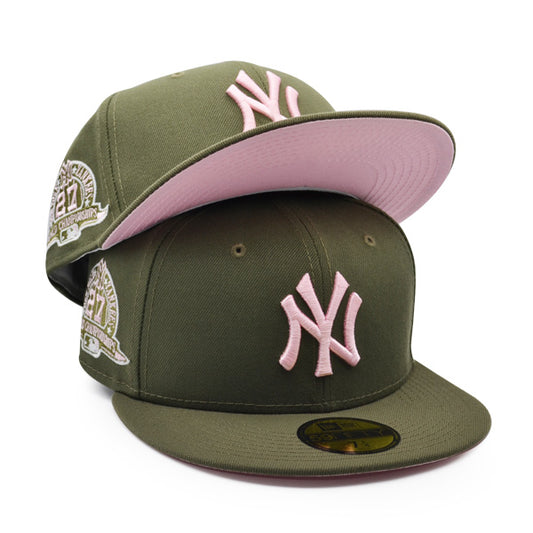 New York Yankees 27x WORLD SERIES CHAMPIONS New Era 59Fifty Fitted Hat – Olive/Pink Bottom