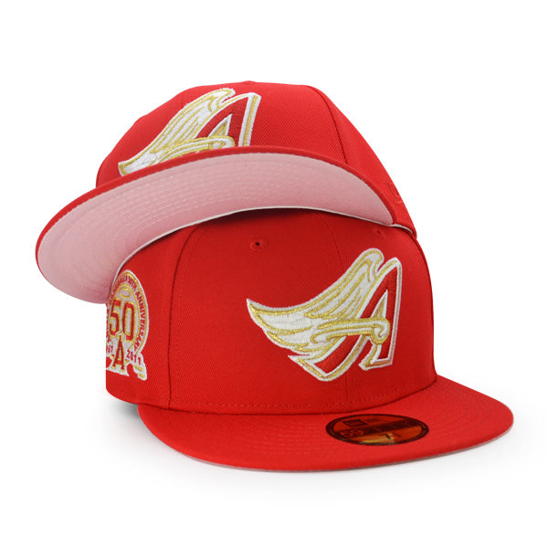 Anaheim Angels 50th ANNIVERSARY Exclusive New Era 59Fifty Fitted Hat- Front Door Red/Pink UV