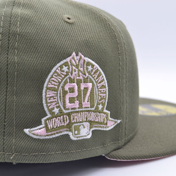 New York Yankees 27x WORLD SERIES CHAMPIONS New Era 59Fifty Fitted Hat – Olive/Pink Bottom