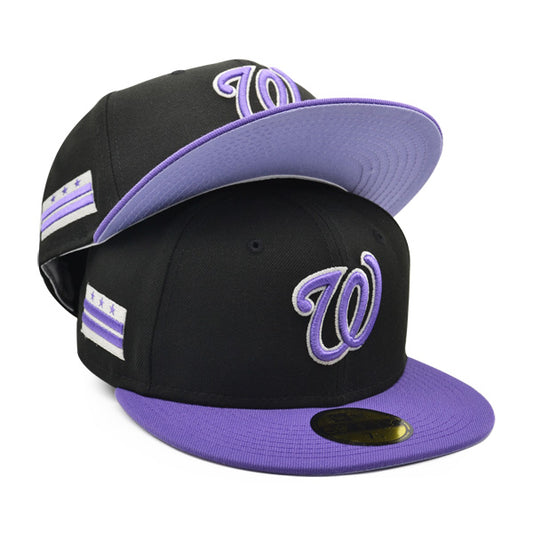 Washington Nationals City Flag EXCLUSIVE New Era 59Fifty Fitted Hat – Black/Purple/Lavender Bottom