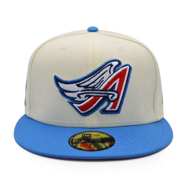 Anaheim Angels 50th Anniversary Exclusive New Era 59Fifty Fitted Hat – Chrome/Sky/Red Bottom