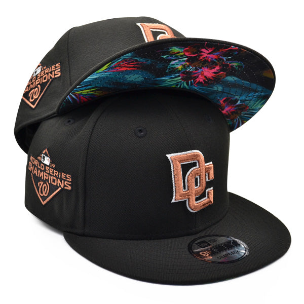 Washington Nationals DC Logo 2019 World Series Champions Exclusive New Era 9Fifty Snapback Adjustable Hat - Black/Copper/Tropic Floral Bottom