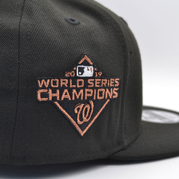 Washington Nationals DC Logo 2019 World Series Champions Exclusive New Era 9Fifty Snapback Adjustable Hat - Black/Copper/Tropic Floral Bottom