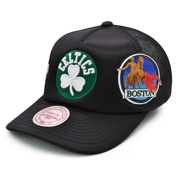 Boston Celtics Mitchell & Ness 17x NBA CHAMPIONS TRUCKER Mesh Snapback Hat- Black/Green