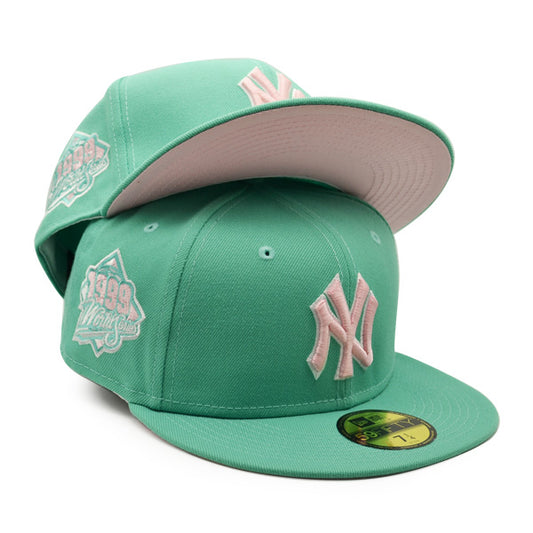 New York Yankees 1999 WORLD SERIES Exclusive New Era 59Fifty Fitted Hat - Teal/Pink Bottom