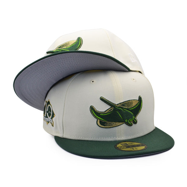 Tampa Bay Devil Rays 10 SEASONS Exclusive New Era 59Fifty Fitted Hat - Chrome/Pine/Gold Metallic