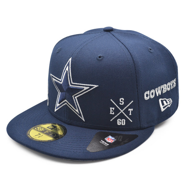 Dallas Cowboys MULTI-LOGO Exclusive New Era 59Fifty Fitted NFL Hat - Navy/Gray UV