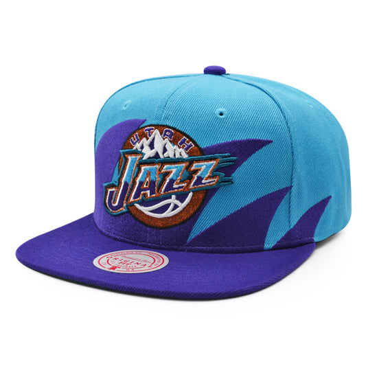 Utah Jazz NBA Mitchell & Ness SHARKTOOTH Snapback Hat - Purple/Vice Blue