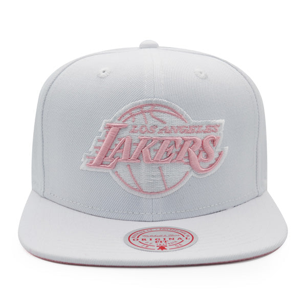 Los Angeles Lakers Mitchell & Ness SUMMER SUEDE Snapback Hat - White/Pink