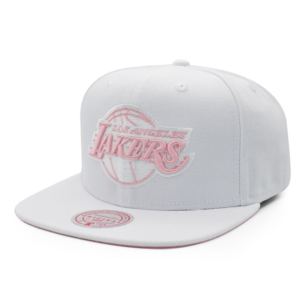 Los Angeles Lakers Mitchell & Ness SUMMER SUEDE Snapback Hat - White/Pink