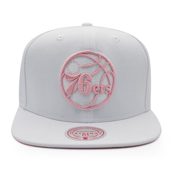 Philadelphia 76ers Mitchell & Ness SUMMER SUEDE Snapback Hat - White/Pink