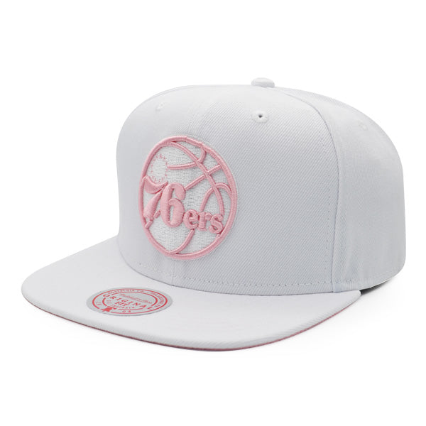 Philadelphia 76ers Mitchell & Ness SUMMER SUEDE Snapback Hat - White/Pink