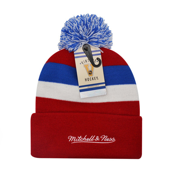 Washington Capitals Mitchell & Ness NHL Stripe Pop Cuffed Knit Hat - Red/Royal