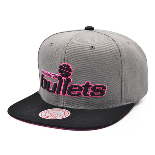 Washington Bullets HWC Mitchell & Ness NEON LIGHTS Snapback Hat - Gray/Black/Pink