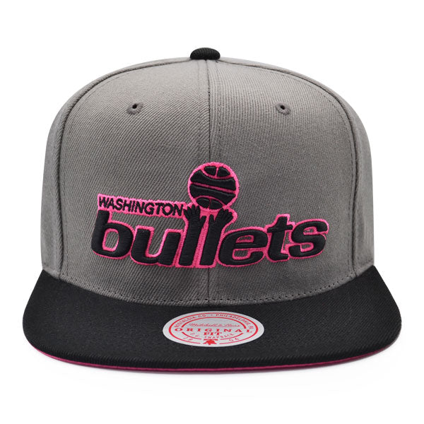 Washington Bullets HWC Mitchell & Ness NEON LIGHTS Snapback Hat - Gray/Black/Pink