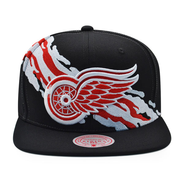 Detroit Redwings NHL Mitchell & Ness VINTAGE PAINTBRUSH Snapback Hat - Black/Red