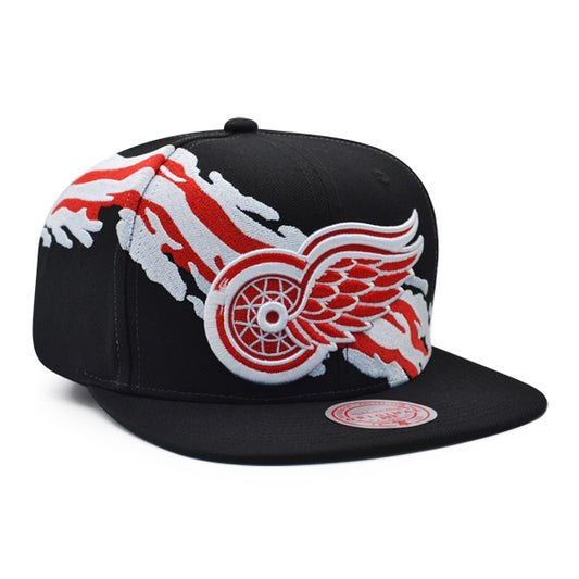 Detroit Redwings NHL Mitchell & Ness VINTAGE PAINTBRUSH Snapback Hat - Black/Red