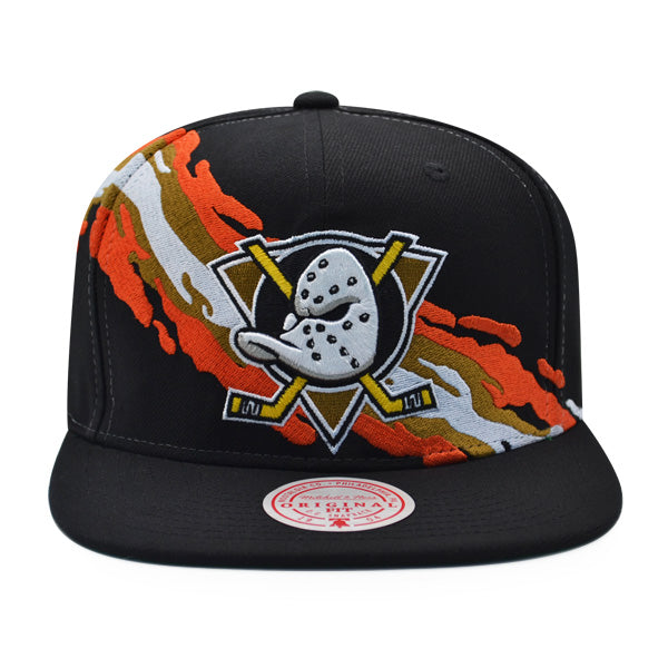 Anaheim Ducks NHL Mitchell & Ness VINTAGE PAINTBRUSH Snapback Hat - Black/Orange