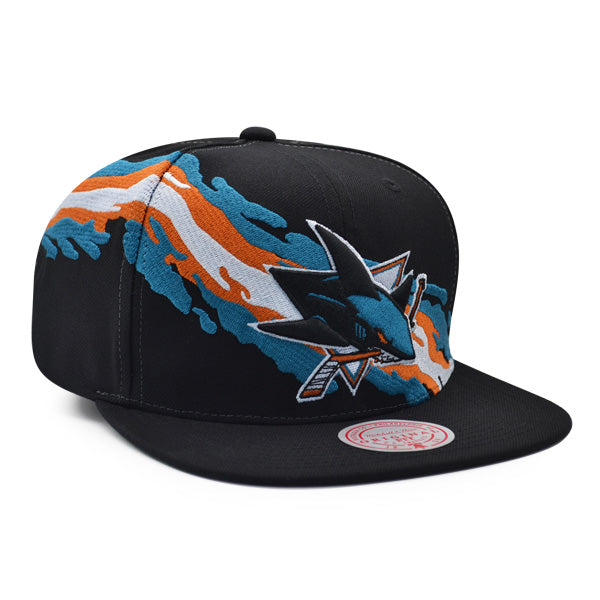 San Jose Sharks NHL Mitchell & Ness VINTAGE PAINTBRUSH Snapback Hat - Black/Teal/Orange