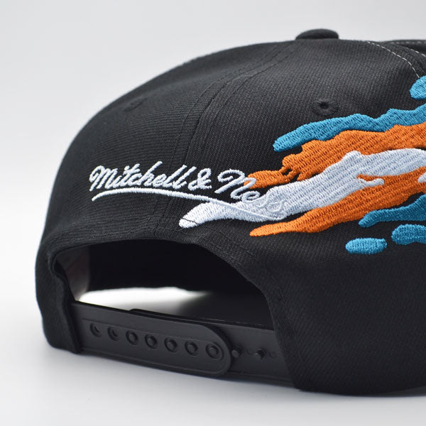 San Jose Sharks NHL Mitchell & Ness VINTAGE PAINTBRUSH Snapback Hat - Black/Teal/Orange