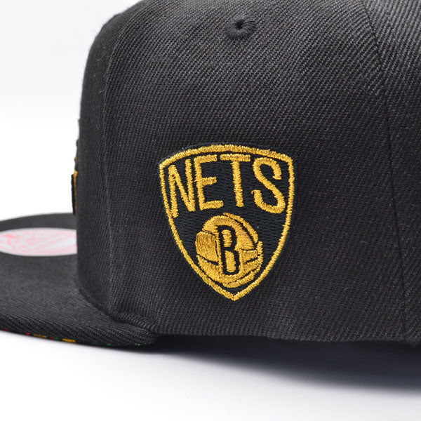 Brooklyn Nets Mitchell & Ness BHM Script Snapback Hat - Black/Metallic Gold