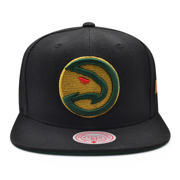 Atlanta Hawks Mitchell & Ness BHM Logo Snapback Hat - Black/Metallic Gold