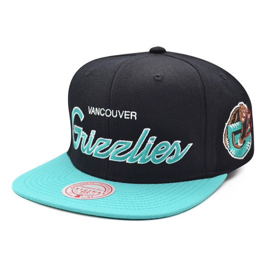 Vancouver Grizzlies Mitchell & Ness TEAM SCRIPT 2Tone Snapback Hat - Black/Teal