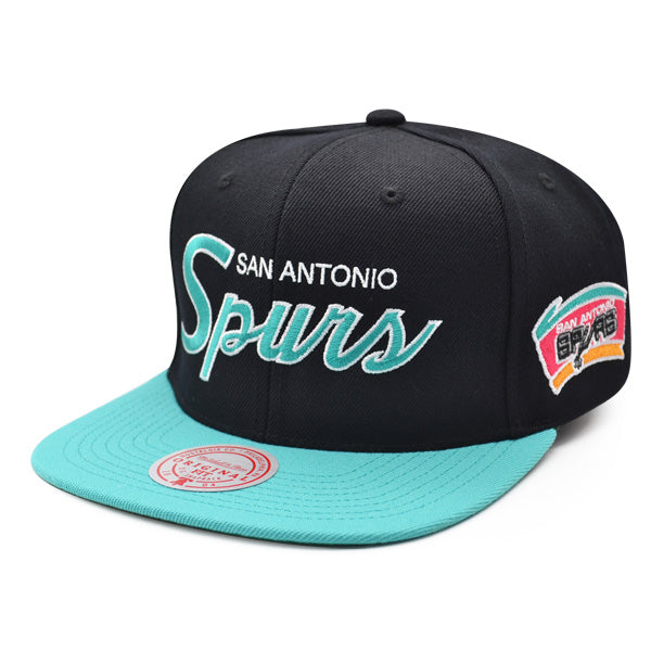 San Antonio Spurs Mitchell & Ness TEAM SCRIPT 2Tone Snapback Hat - Black/Teal