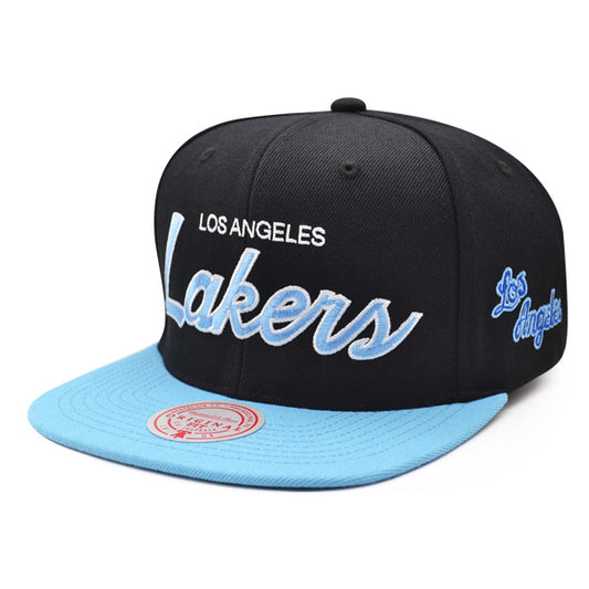 Los Angeles Lakers Mitchell & Ness TEAM SCRIPT 2Tone Snapback Hat - Black/Sky