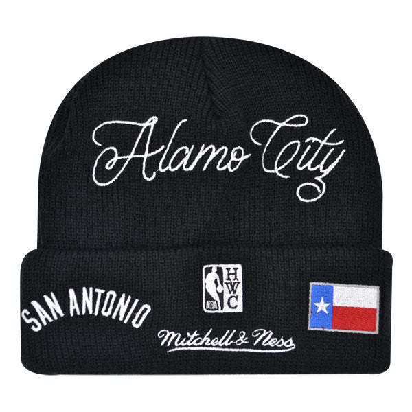San Antonio Spurs Mitchell & Ness HYPERLOCAL Cuffed Knit NBA Hat - Black