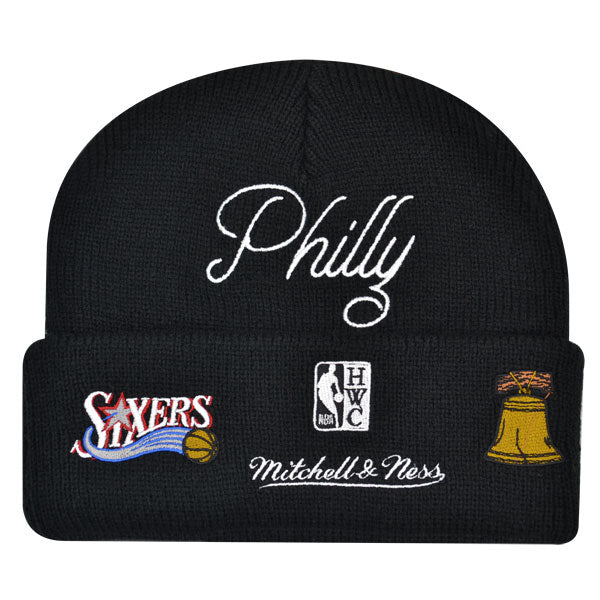 Philadelphia 76ers Mitchell & Ness HYPERLOCAL Cuffed Knit NBA Hat - Black