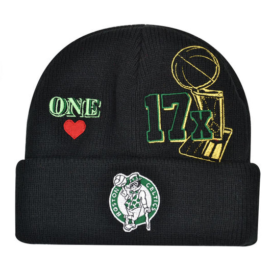 Boston Celtics Mitchell & Ness HYPERLOCAL Cuffed Knit NBA Hat - Black/Green
