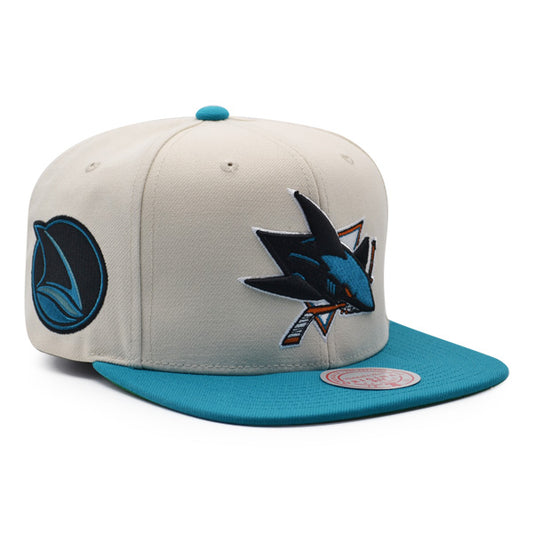 San Jose Sharks Mitchell & Ness NHL CHROME TIME Snapback Adjustable Hat - Chrome/Teal