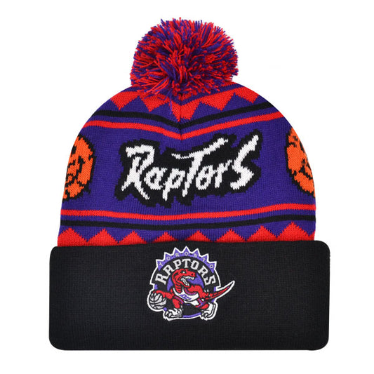 Toronto Raptors Mitchell & Ness ISLAND Cuffed Pom Beanie Knit NBA Hat - Purple/Red/Black