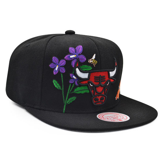 Chicago Bulls Mitchell & Ness FLOWER TIME Snapback NBA Hat - Black/Red
