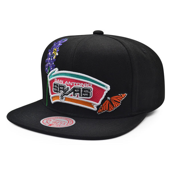 San Antonio Spurs Mitchell & Ness FLOWER TIME Snapback NBA Hat - Black/Purple/Pink