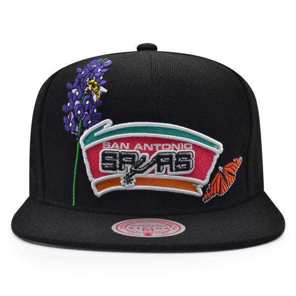 San Antonio Spurs Mitchell & Ness FLOWER TIME Snapback NBA Hat - Black/Purple/Pink