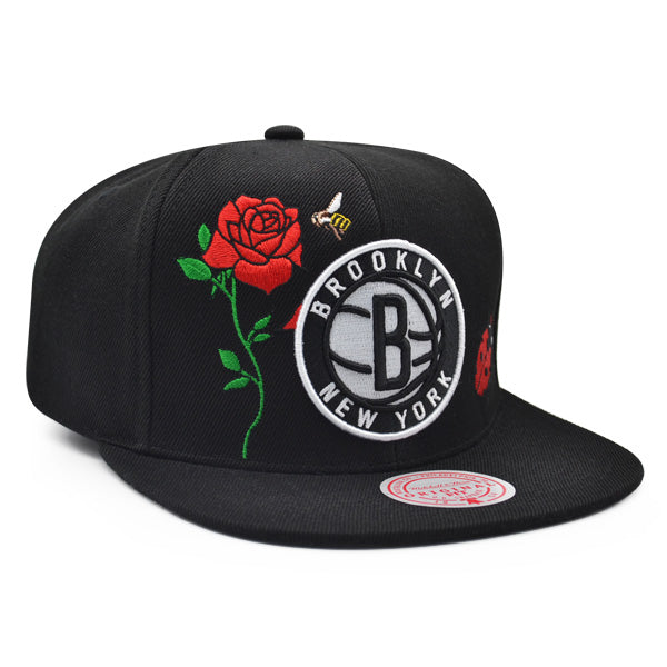 Brooklyn Nets Mitchell & Ness FLOWER TIME Snapback NBA Hat - Black/Red
