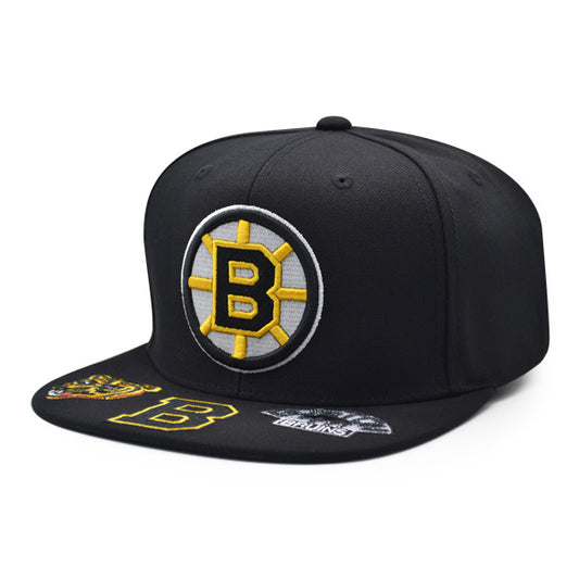 Boston Bruins Mitchell & Ness NHL HAT TRICK Snapback Adjustable Hat - Black/Gold