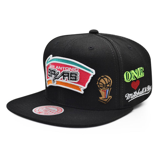 San Antonio Spurs HWC Mitchell & Ness HYPERLOCAL Snapback NBA Hat- Black