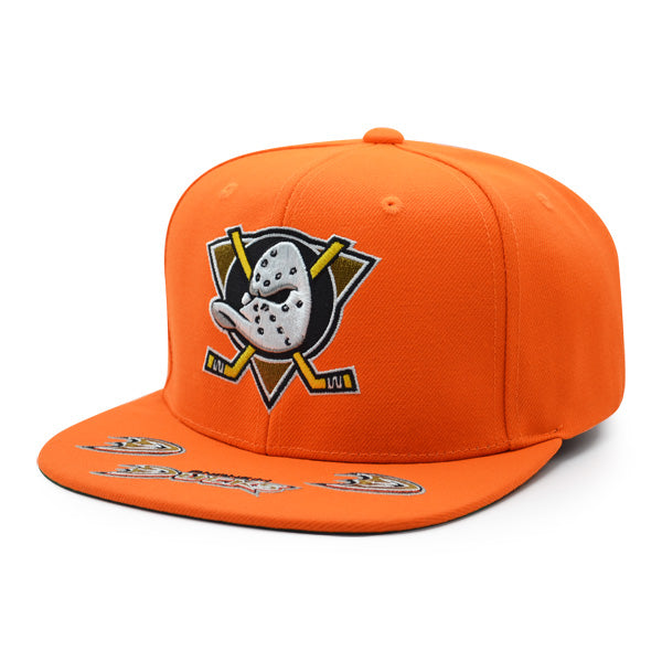 Anaheim Ducks Mitchell & Ness NHL HAT TRICK Snapback Adjustable Hat - Orange/Black