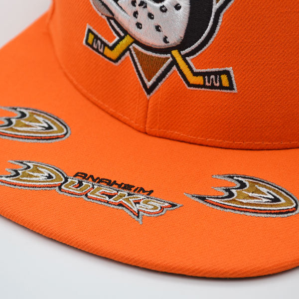 Anaheim Ducks Mitchell & Ness NHL HAT TRICK Snapback Adjustable Hat - Orange/Black
