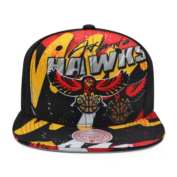Atlanta Hawks Mitchell & Ness HYPER LOOPS Snapback Hat - Black/Red/Yellow