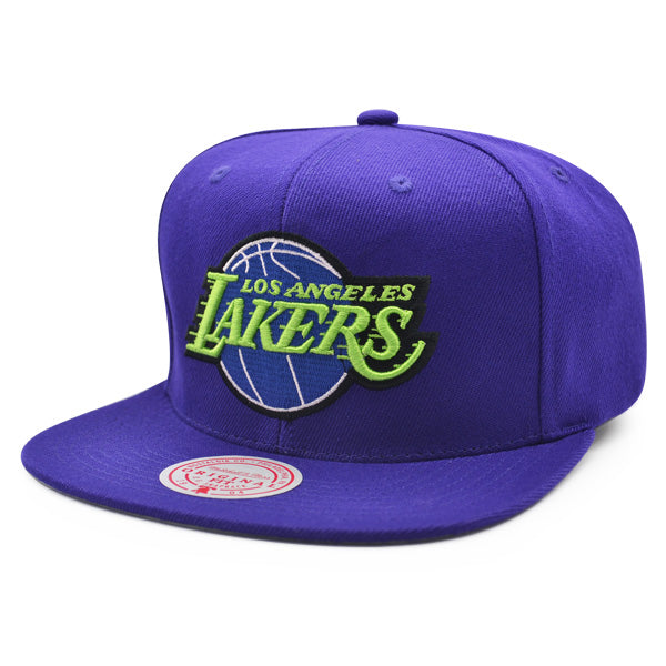 Los Angeles Lakers NBA FINALS Mitchell & Ness INVERTED LOGO Snapback Hat - Purple/Lime