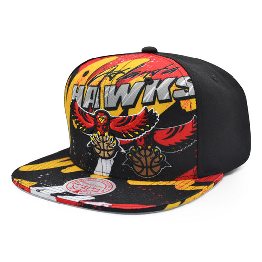 Atlanta Hawks Mitchell & Ness HYPER LOOPS Snapback Hat - Black/Red/Yellow